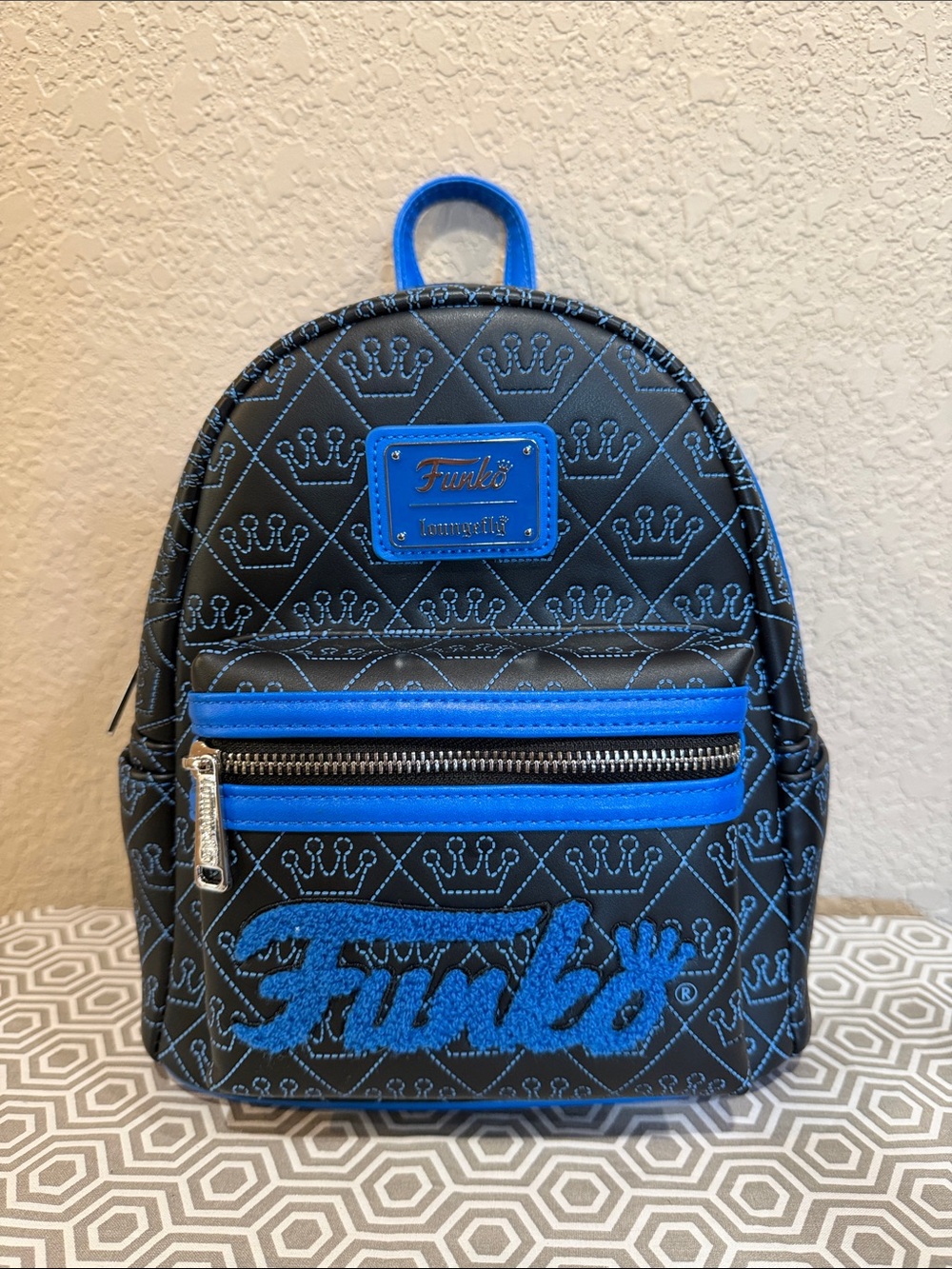 Loungefly Black and Blue Funko Crown Mini Backpack